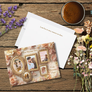 Ouderwetse Rozen Lijsten met Zachte Gouden Bloemen Feestdagenkaart