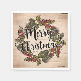 Ouderwetse Rustieke Berken Kerstvakantie Feest Servet