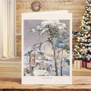 Ouderwetse Rustieke Besneeuwde Winter Kerst Dorp Feestdagen Kaart
