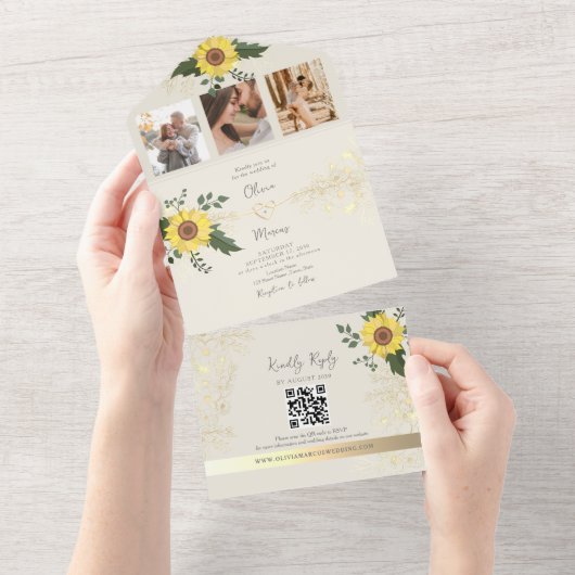 Ouderwetse Rustieke Boho Zonnebloem Bruiloft All In One Uitnodiging (Afscheurbaar)