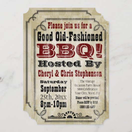 Ouderwetse rustieke Country BBQ Barbeque Party Kaart (Voorkant / Achterkant)