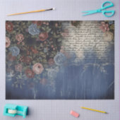Ouderwetse Rustieke Denim Bloemrijke Script Decoup Tissuepapier (Craft)