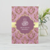 Ouderwetse Rustieke Gouden Lavendel Damast Moslim Kaart (Staand voorkant)