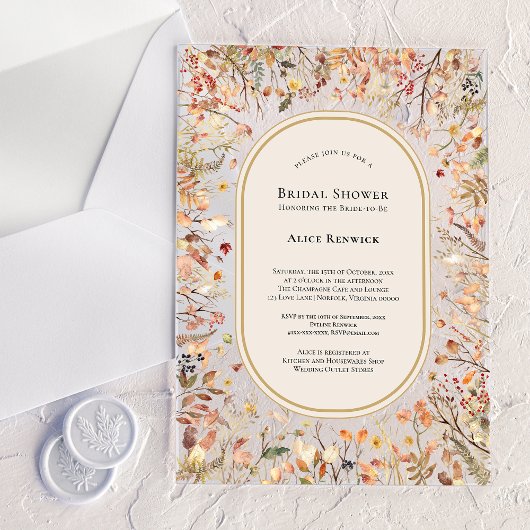 Ouderwetse Rustieke Herfst Beige Bruidsdouche Acryl Uitnodigingen