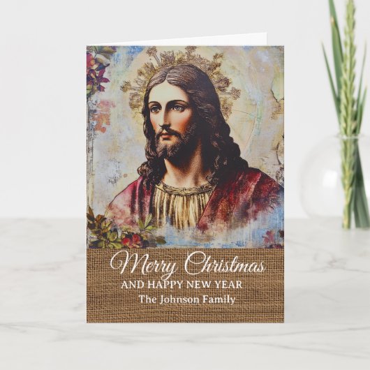Ouderwetse Rustieke Jezus Prettig Kerstfeest Kaart (Voorkant)