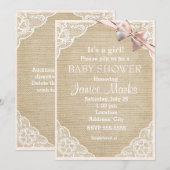 Ouderwetse Rustieke Jute Kant Baby Shower Uitnodig Kaart (Voorkant / Achterkant)