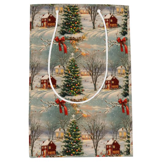 Ouderwetse Rustieke Kerstvakantie Medium Cadeauzakje (Voorkant)