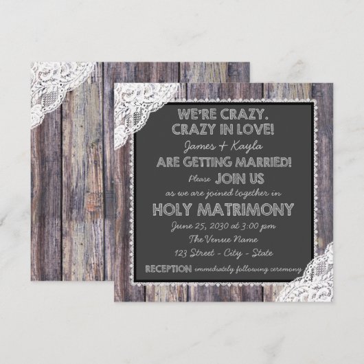 Ouderwetse rustieke krijtbord bruiloft kaart (Voorkant / Achterkant)