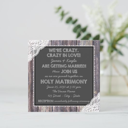 Ouderwetse rustieke krijtbord bruiloft kaart (Staand voorkant)