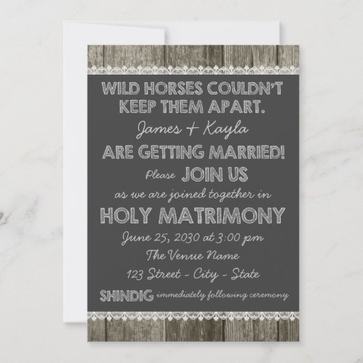 Ouderwetse rustieke land krijtbord bruiloft kaart (Voorkant)