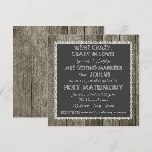 Ouderwetse rustieke land krijtbord bruiloft kaart (Voorkant / Achterkant)