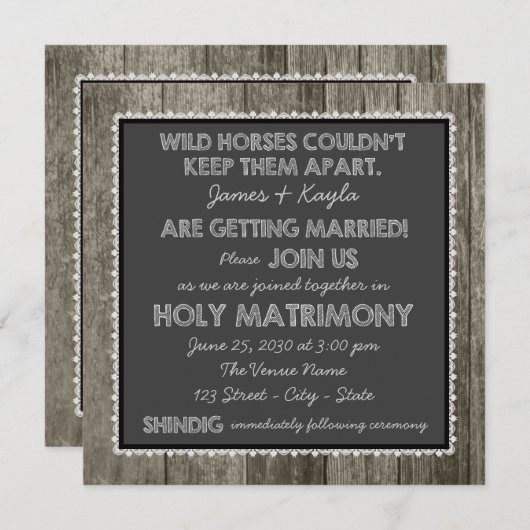 Ouderwetse rustieke land krijtbord bruiloft kaart (Voorkant / Achterkant)