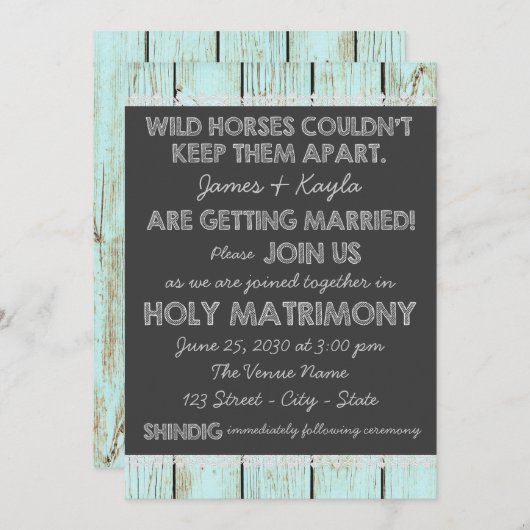 Ouderwetse rustieke land krijtbord bruiloft kaart (Voorkant / Achterkant)