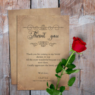 Ouderwetse rustieke oude perkament bruidsshower bedankkaart