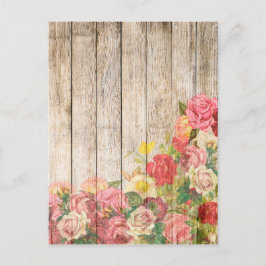 Ouderwetse Rustieke Romantische Rozen Hout Briefkaart