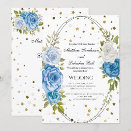 Ouderwetse rustieke trouw blauwe bloemen gouden st kaart