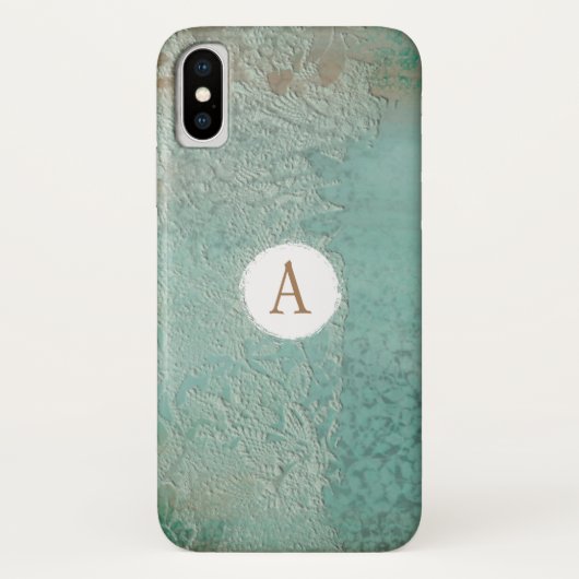 Ouderwetse Rustieke Turquoise Nep Kant Monogram Case-Mate iPhone Case (Achterkant)
