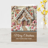 Ouderwetse Rustische Gengembredehuis Kerstmis  Kaart (Gele Bloem)