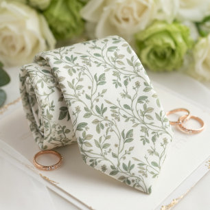 Ouderwetse saliegroene botanische rankenprint stropdas