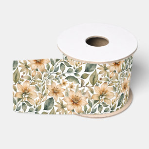 Ouderwetse saliegroene en beige waterverf bloem grosgrain lint