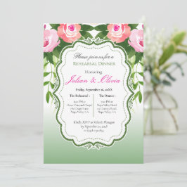 Ouderwetse saliegroene en roze rozen proefhuwelijk kaart