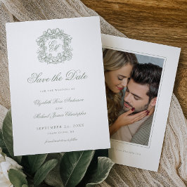 Ouderwetse saliegroene familiewapen trouwfoto save the date