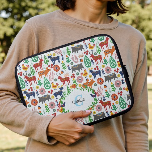 Ouderwetse Scandinavische Folk Art Monogram Patroo Laptop Sleeve (Creator heeft geüpload)