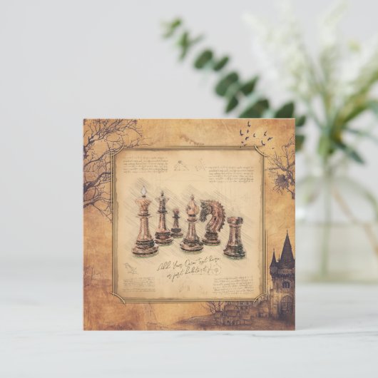  ouderwetse schaakstukken Art Player Gift Feestdagenkaart (Staand voorkant)