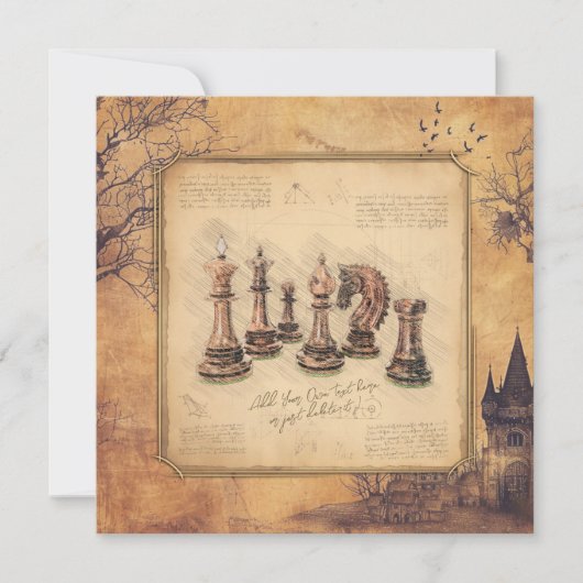  ouderwetse schaakstukken Art Player Gift Feestdagenkaart (Voorkant)