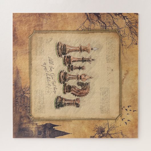  ouderwetse schaakstukken Art Player Gift Legpuzzel (Horizontaal)