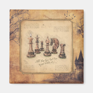 ouderwetse schaakstukken Art Player Gift Magneet