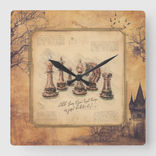 ouderwetse schaakstukken Art Player Gift Vierkante Klok