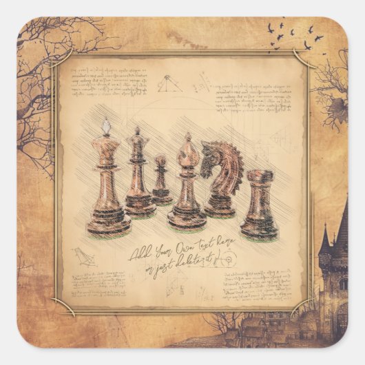 ouderwetse schaakstukken Art Player Gift Vierkante Sticker (Voorkant)
