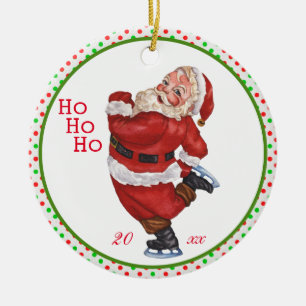 Ouderwetse schaatsende kerstman gepersonaliseerd keramisch ornament