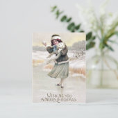 Ouderwetse schaatser Vintage Kerstmis Feestdagenkaart (Staand voorkant)