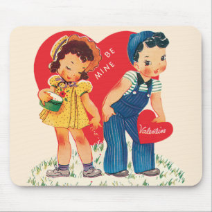 Ouderwetse Schattige Valentijnsdag, Jongen en Meis Muismat