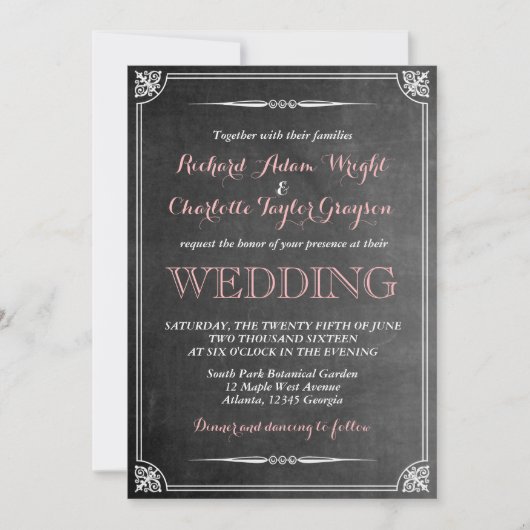 Ouderwetse schoolbord Victoriaanse trouwuitnodigin Kaart (Voorkant)