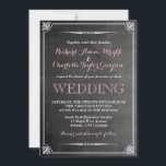 Ouderwetse schoolbord Victoriaanse trouwuitnodigin Kaart<br><div class="desc">Ouderwetse en rustieke stijl trouwuitnodiging met roze en witte lettertype. Versierd met Victoriaanse bloemenrand en schoolbord achtergrond. Klassiek ontwerp voor uw speciale dag. Pas het lettertype en de tekst aan voor elk gelegenheid zoals bruidsdouche,  baby shower,  verlovingsfeest,  vrijgezellenfeest,  verjaardagsfeest en meer.</div>