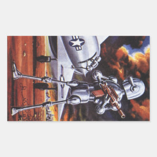 Ouderwetse Sciencefiction Militair Robot Soldaten Rechthoekige Sticker