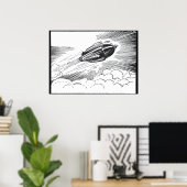 Ouderwetse sciencefiction-ruimteschip-raket in wol poster (Thuiskantoor)