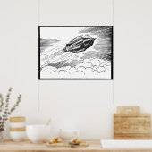 Ouderwetse sciencefiction-ruimteschip-raket in wol poster (Keuken)