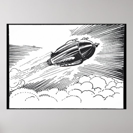 Ouderwetse sciencefiction-ruimteschip-raket in wol poster (Voorkant)