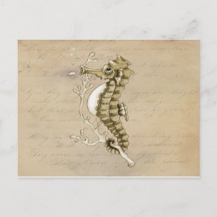 Ouderwetse Seahorse op de Vintage Achtergrond van Briefkaart