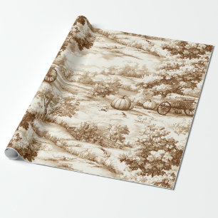 Ouderwetse Sepia Thanksgiving Pompoen Toile Patroo Cadeaupapier