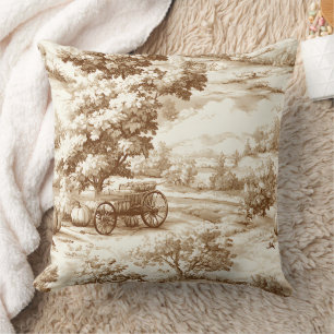 Ouderwetse Sepia Thanksgiving Pompoen Toile Patroo Kussen