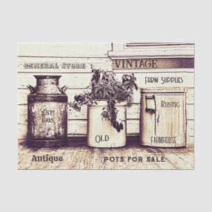 Ouderwetse sepia tint landelijke ephemera kannen tissuepapier