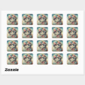 Ouderwetse Shabby Chic Kerstkat Vierkante Sticker (Vel)