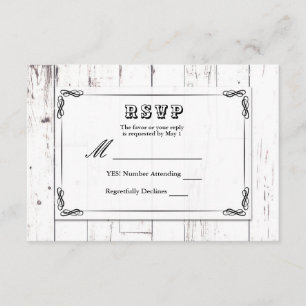 Ouderwetse Shabby Chic Witte Houten Schuur Bruilof RSVP Kaartje
