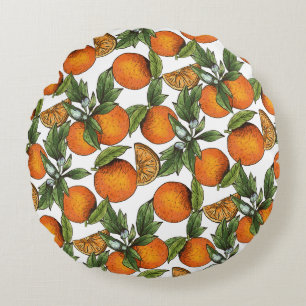 Ouderwetse sinaasappel citrusfruit patroon rond kussen
