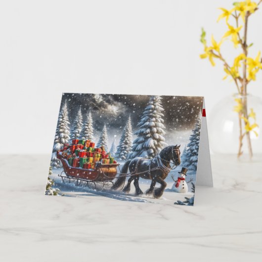 Ouderwetse slee gevuld met kerstcadeaus kaart (Gele Bloem)